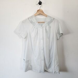 Vintage Shadowline Button Down Nightgown Top Light Blue Size 32